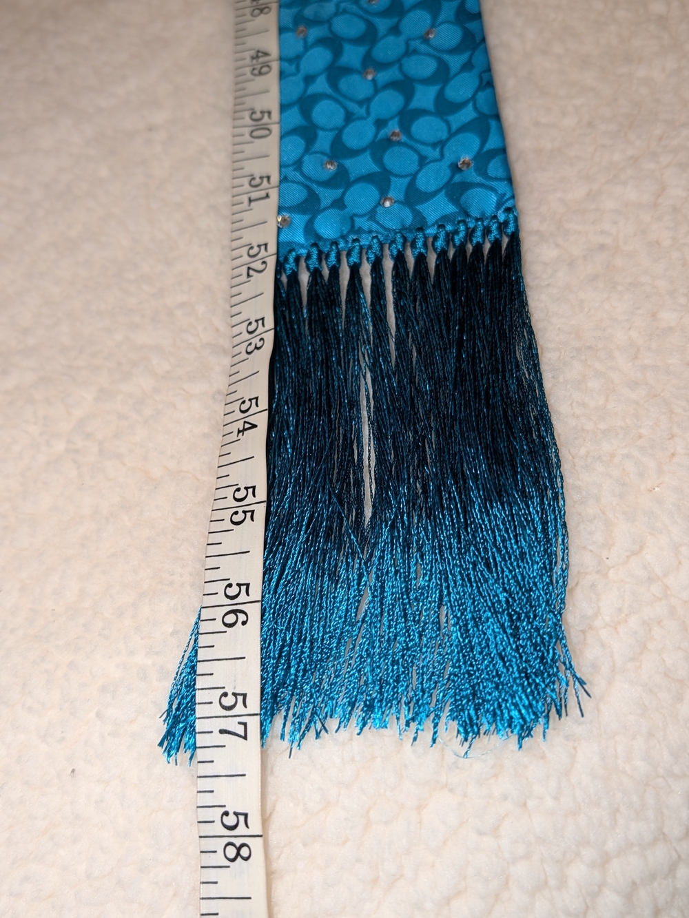 COACH Logo Print Scarf with Crystal Studs and Fringe Teal VGUC - Picture 6 of 7